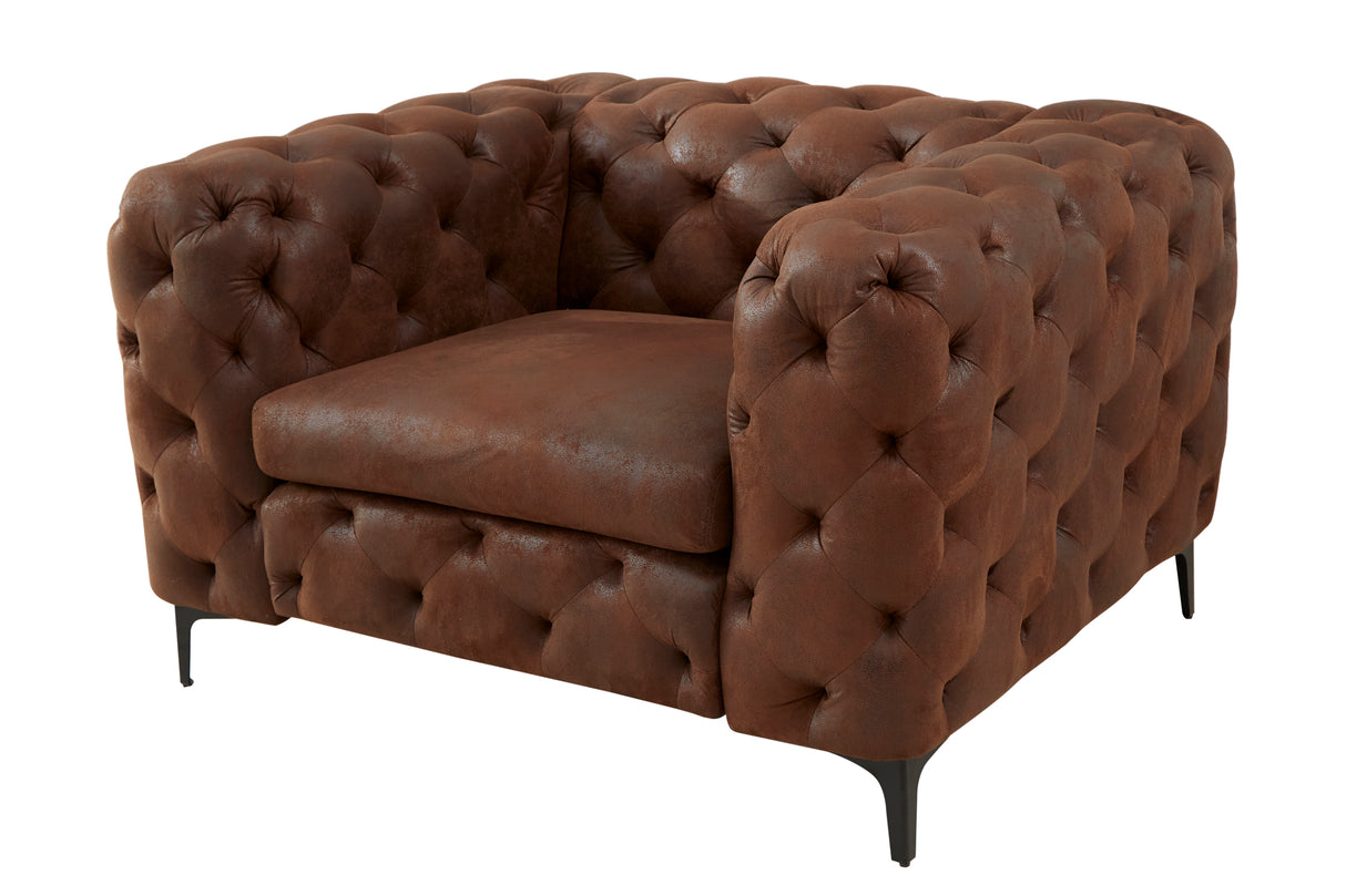 Sessel MODERN BAROCK 120cm Mikrofaser antikbraun im Chesterfield Stil