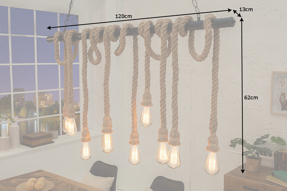 Pendant lamp SEVEN SEAS II 120cm for 10 bulbs abaca