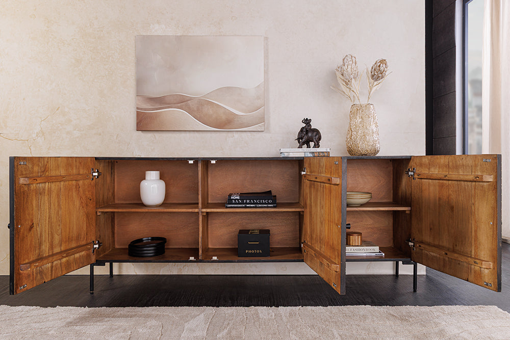 Sideboard TRIBAL 180cm 3D Antik-Look Mangoholz dunkelbraun