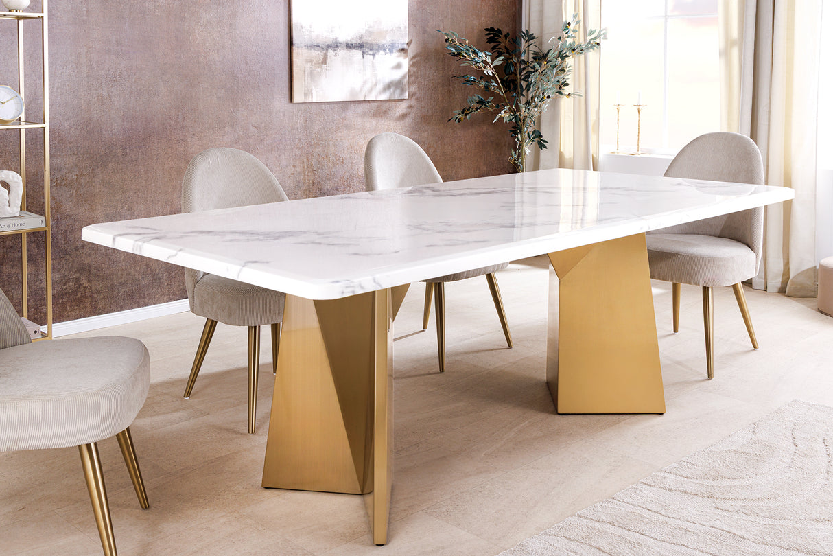 Dining table EXTRAVAGANCIA 200cm w/ champagne golden legs white marble top