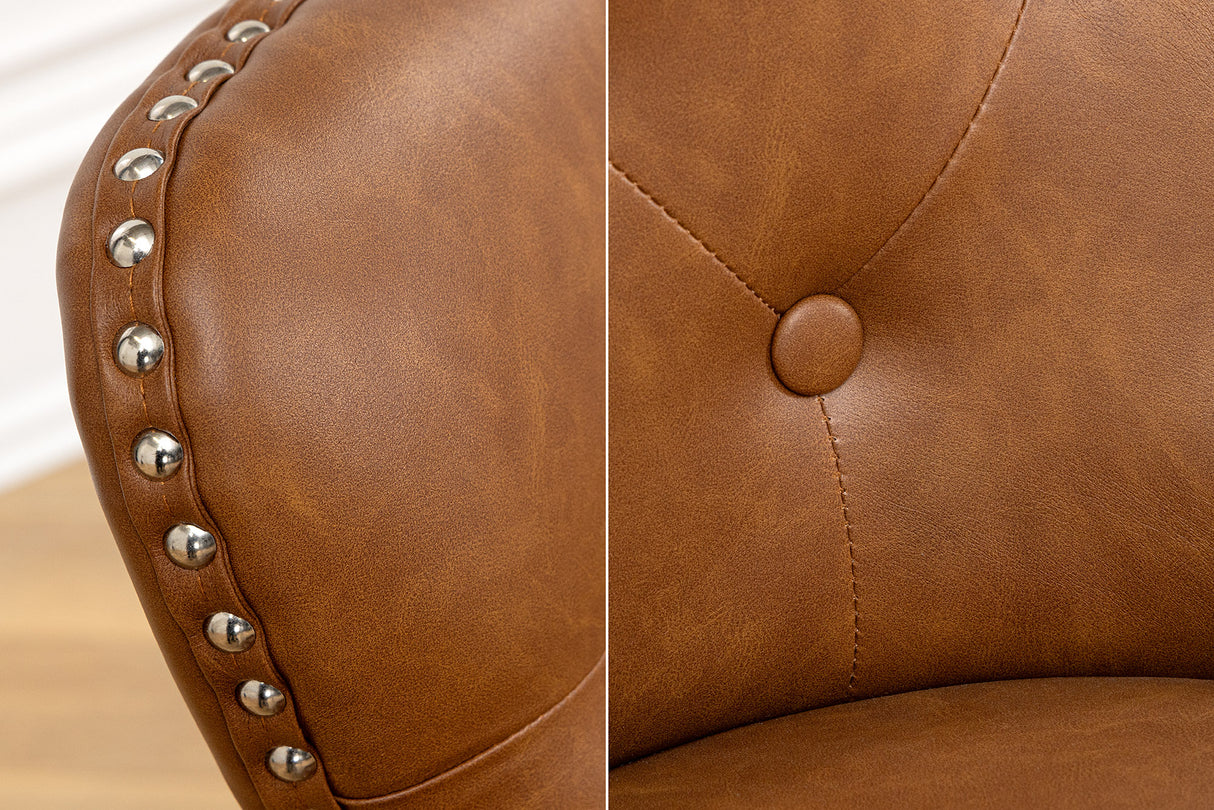 Chair CASTLE w/ comfort handle artificial leather cognac brown in chesterfield style