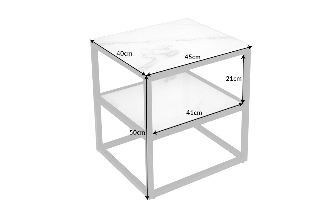 Beistelltisch ELEGANCE 50cm Marmoroptik weiß schwarzes Gestell