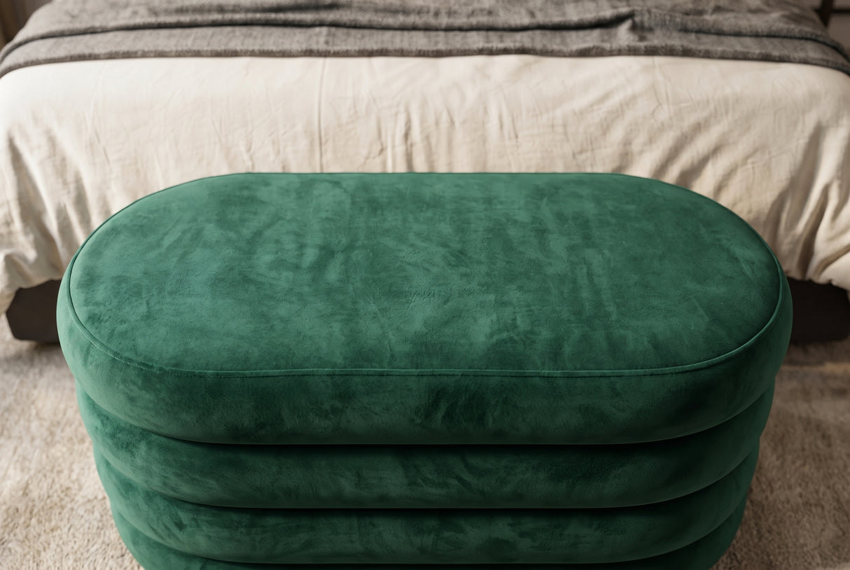 Bench chest VOGUE 85cm oval upholstered w/ storage space velvet green
