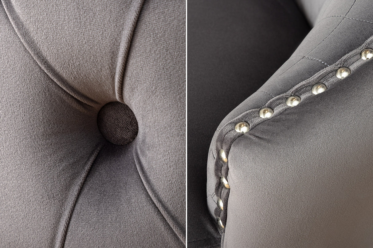 Bar stool CASTLE height adjustable w/ lion´s head handle velvet grey in baroque style