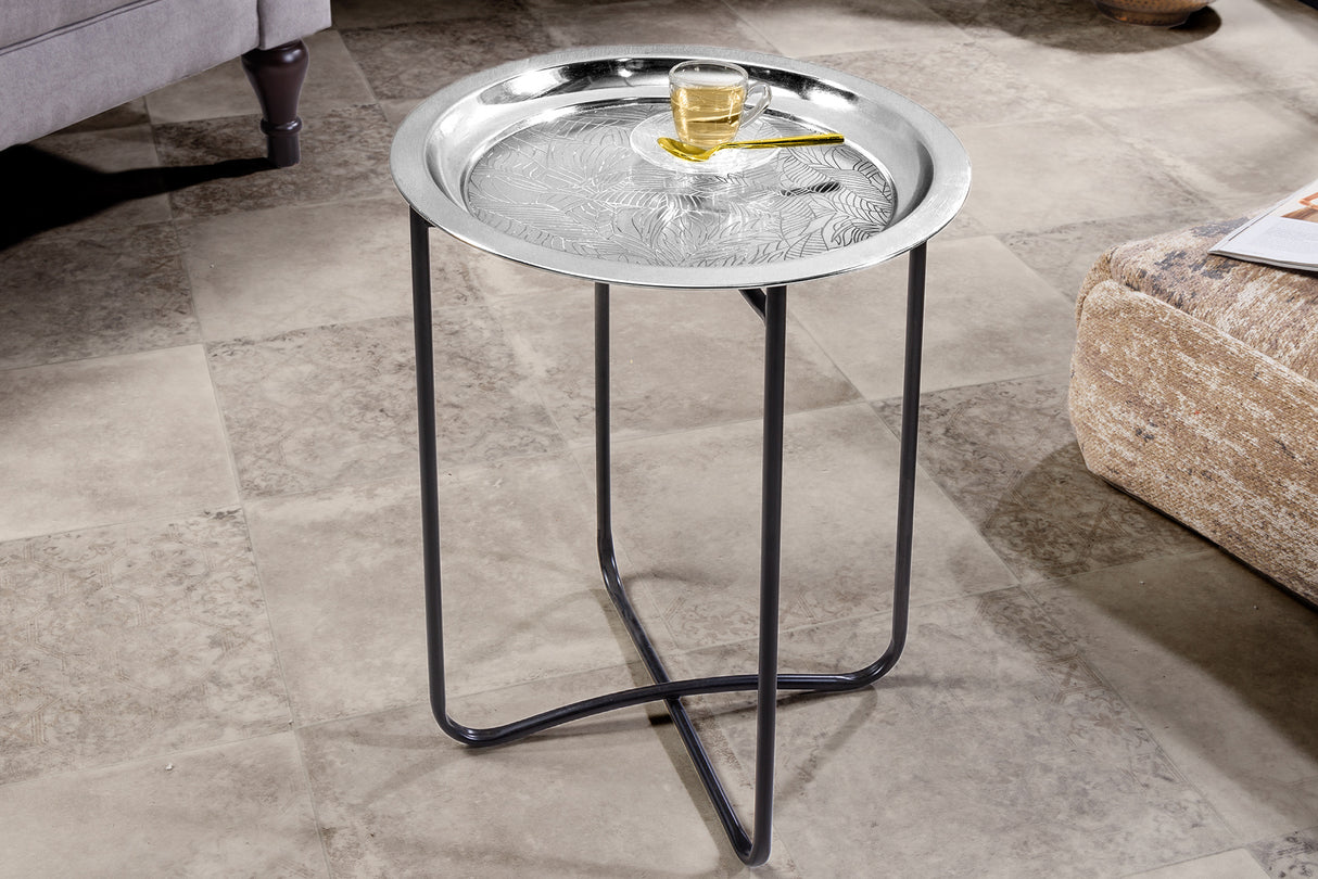 Beistelltisch CASABLANCA 50cm Antik Silber Hammerschlag Design abnehmbares Tablett