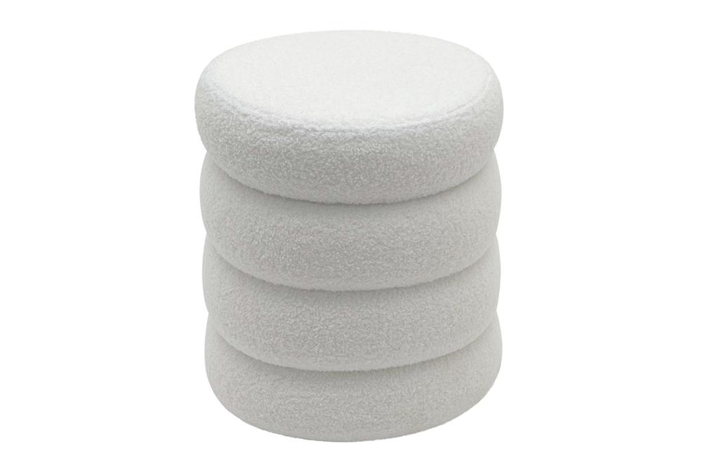 Stool VOGUE 40cm round upholstered w/ storage space bouclè white