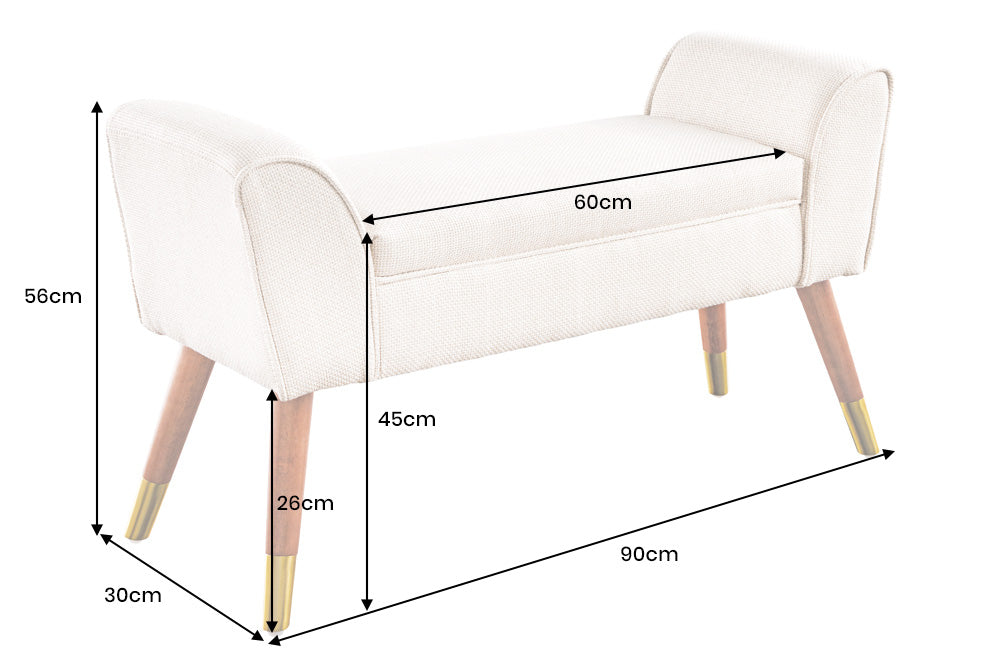 Bench SCARLETT 90cm bouclé anthracite in retro style