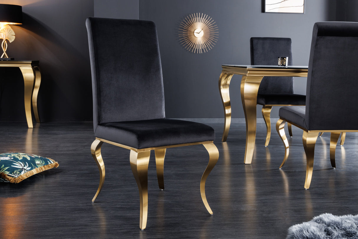 Stuhl MODERN BAROCK Samt schwarz goldene Beine im Barockstil