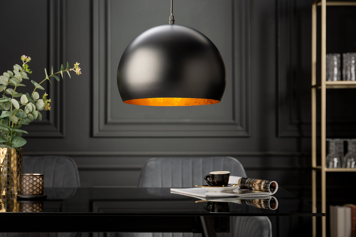 Pendant lamp GLOW black with leaf gold look inside
