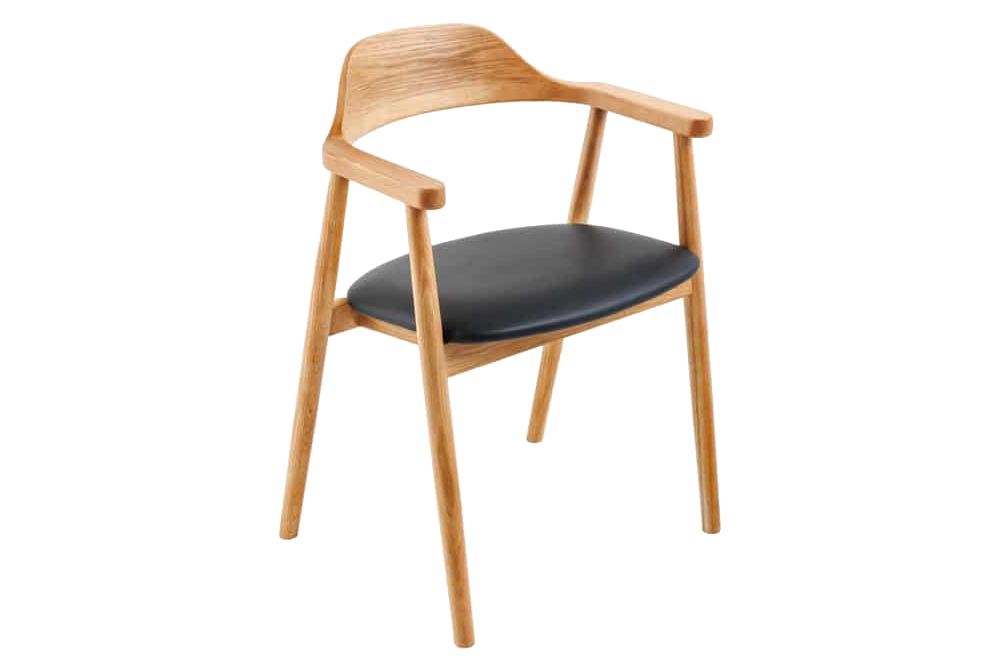 Chair VALHALLA WOOD w/ armrests artificial leather black and oak wood natural