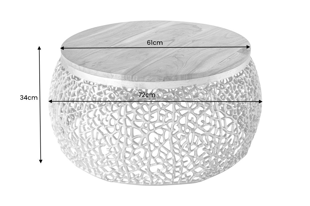Coffee table LEAF 75cm gold with acacia wood plate