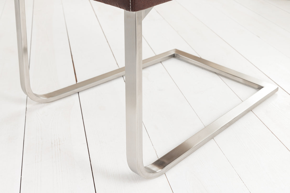 Cantilever chair SAMSON w/ silver handle and frame microfibre dark coffee