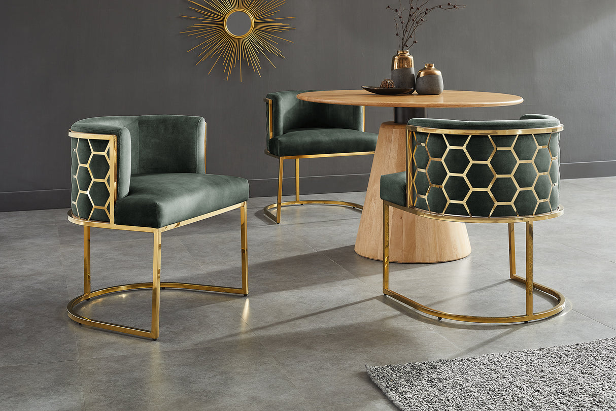 Stuhl ELEGANCE, samtgrün mit goldenem Edelstahlgestell