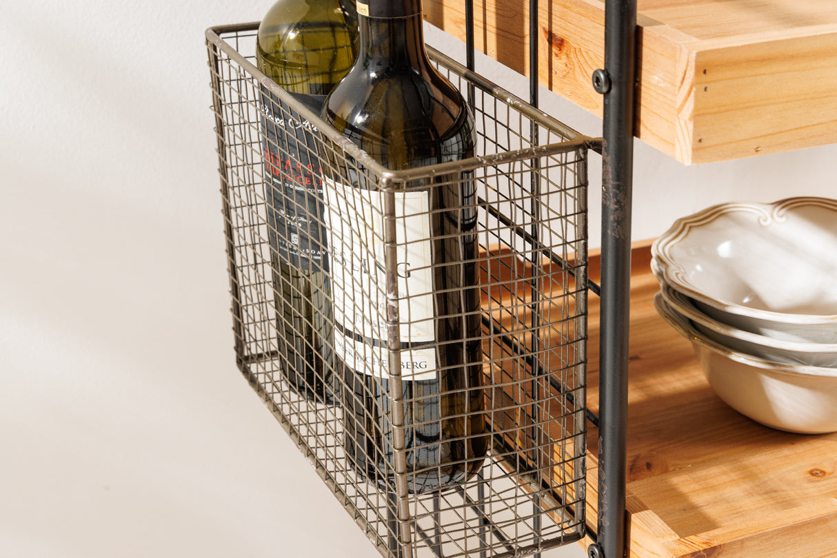 Trolley SEVEN SEAS 80cm w/ removable trays pine wood and painted iron