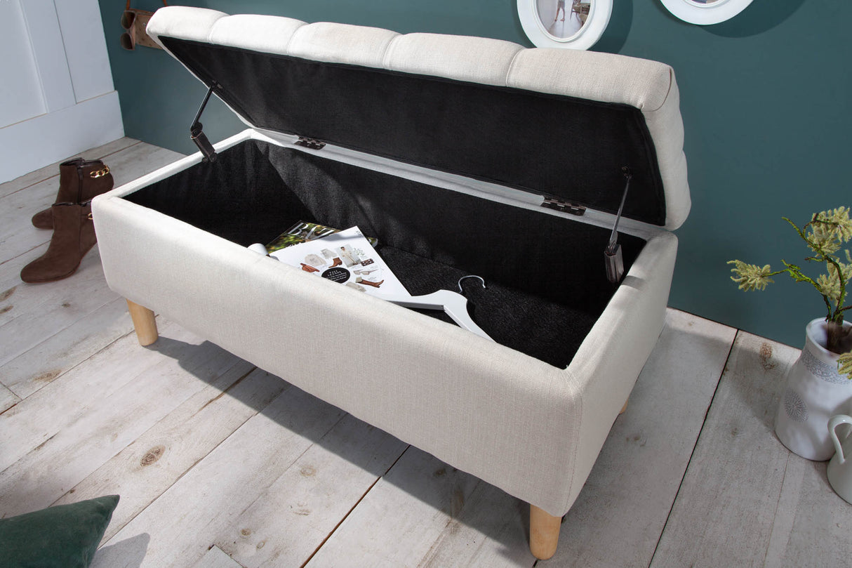 Sitzbank Spind CASTLE 100cm Strukturstoff beige im Landhausstil