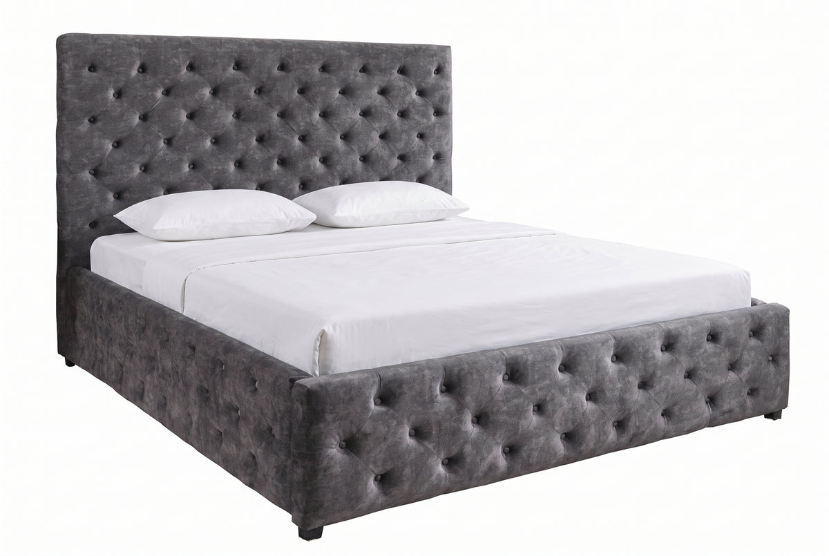 Bed PARIS CHESTERFIELD 160x200cm w/ storage space and slatted frame velvet grey