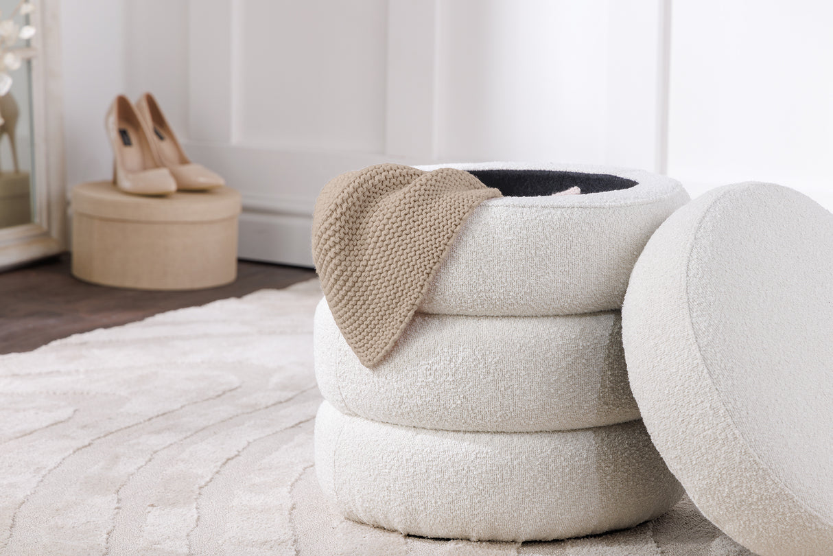 Stool VOQUE 50cm bouclé creamy white w/ storage space