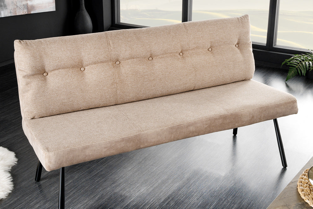 Bench BIG GEORGE 160cm flat woven fabric spring core velvet champagne beige