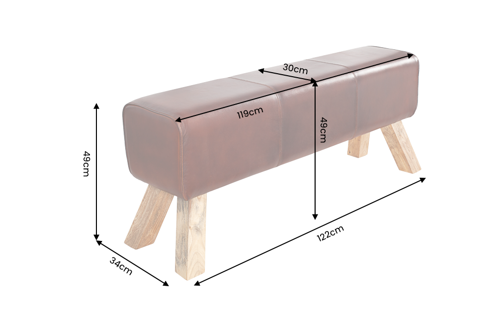 Bench TURNBOCK 120cm upholstered seat mango wood natural genuine leather coffee brown
