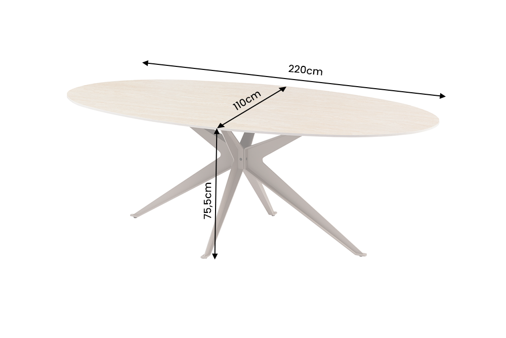 Dining table TRAVERTIN 220cm oval ceramic champagne greige