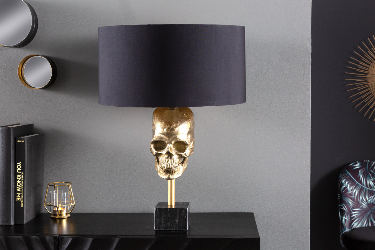 Table lamp SKULL 56cm gold cotton shade black