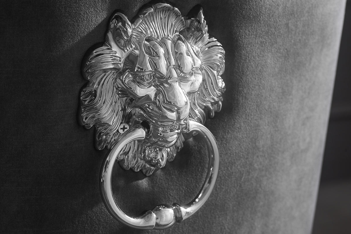 Chair MODERN BAROCK DELUXE w/ silver legs and lion´s head velvet grey