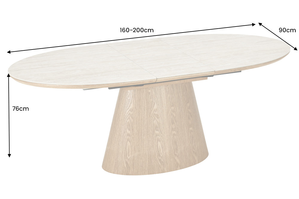 Dining table UNIQUE 160-200cm extendable oak wood look ceramic top travertine