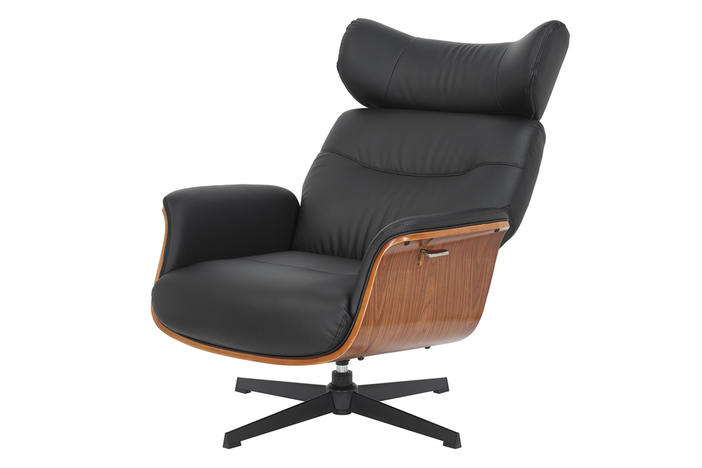Armchair VOGUE rotatable 360° adjustable backrest veneered artificial leather black brown