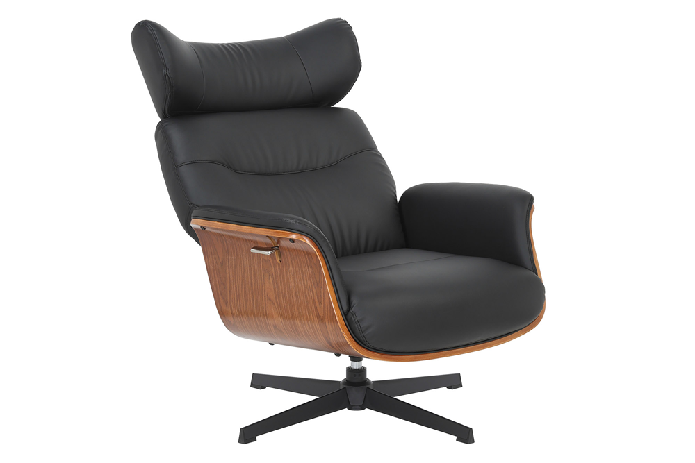 Armchair VOGUE rotatable 360° adjustable backrest veneered artificial leather black brown