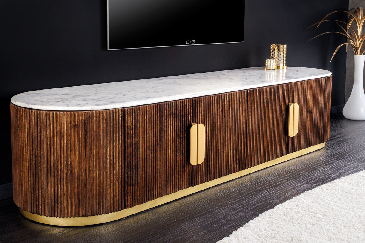 TV-Board GATSBY 170cm Mangobraun Gold Marmorplatte Lowboard