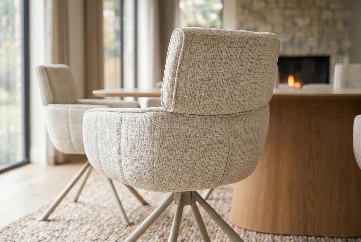 Swivel chair UNIQUE 180° auto-return w/ armrests chenille fabric beige champagne