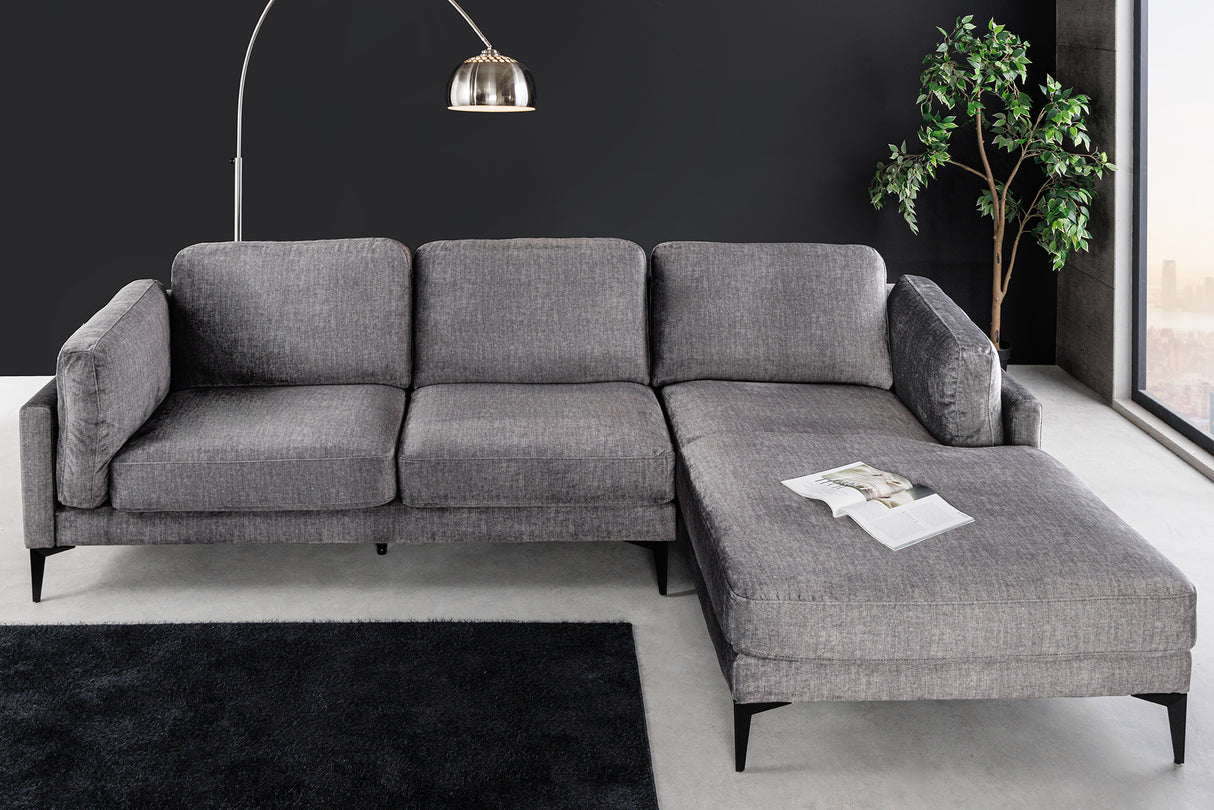Corner sofa MANHATTAN 295cm w/ ottoman right velvet dark grey