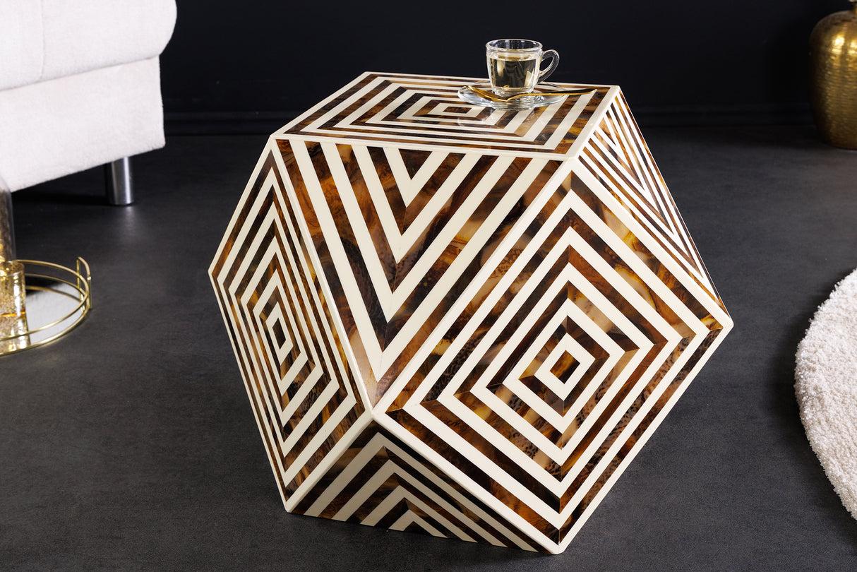 Side table HARMONY NATURE 40cm white brown in zebra look