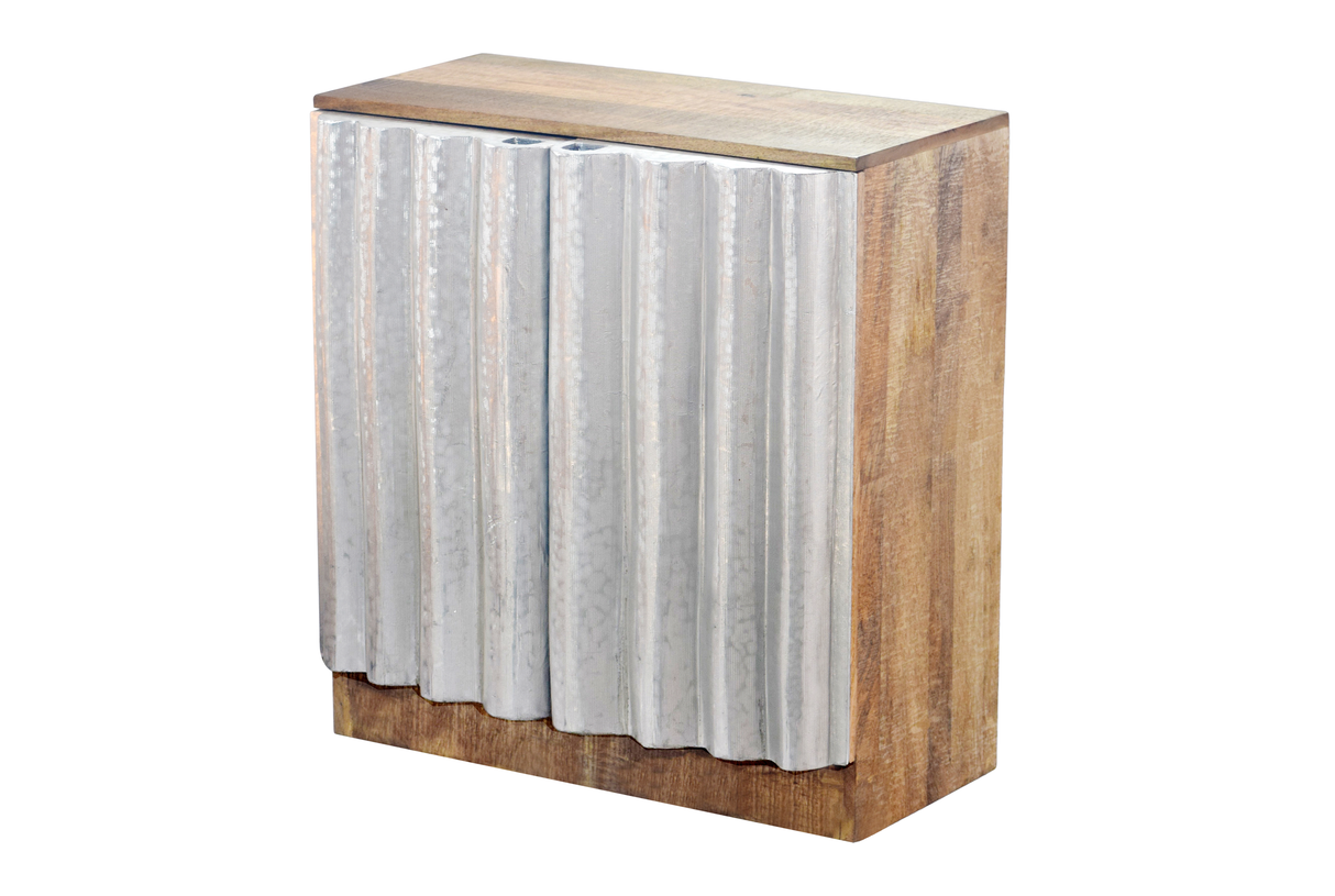 Sideboard ZALVERO 75cm Mangoholz Aluminiumfront naturfarben silber