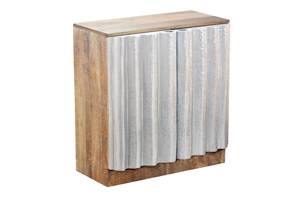 Sideboard ZALVERO 75cm Mangoholz Aluminiumfront naturfarben silber
