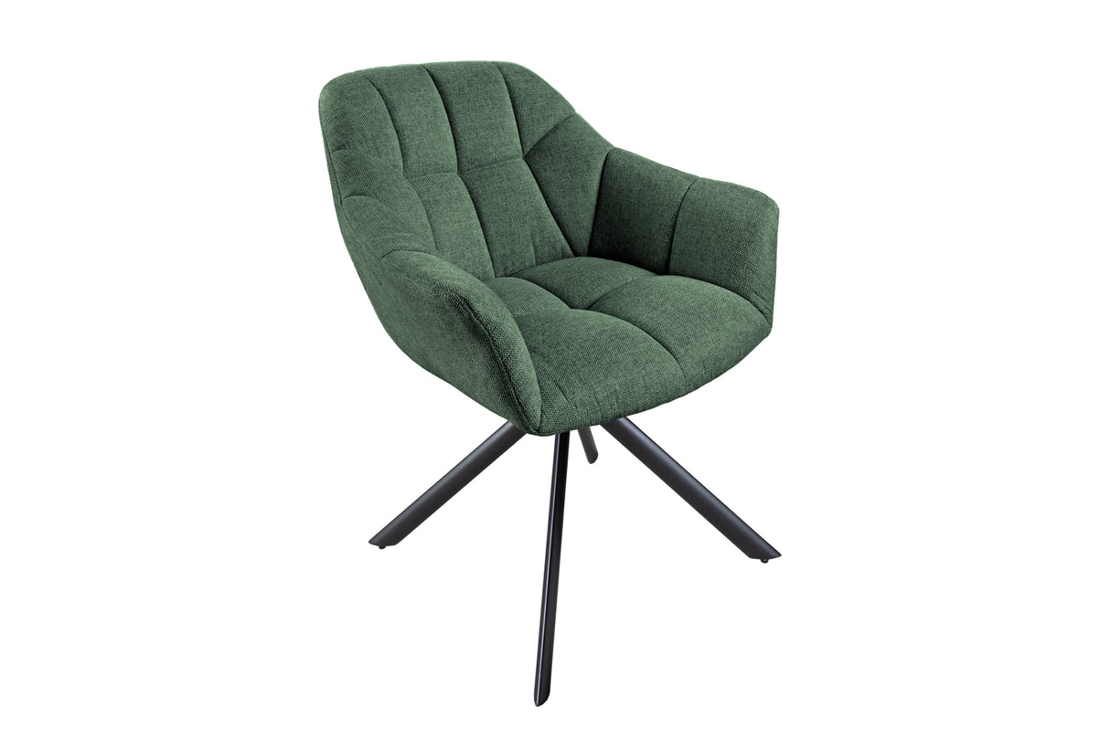 Swivel chair PAPILLON rotatable 180° w/ armrests textured fabric dark green
