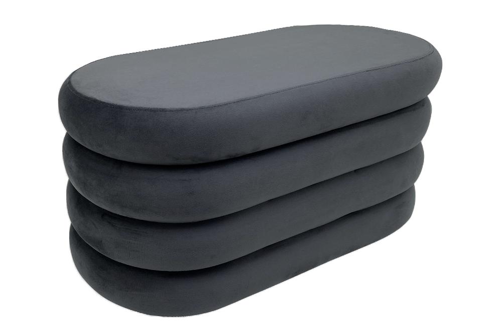 Bench chest VOGUE 85cm oval upholstered w/ storage space velvet grey