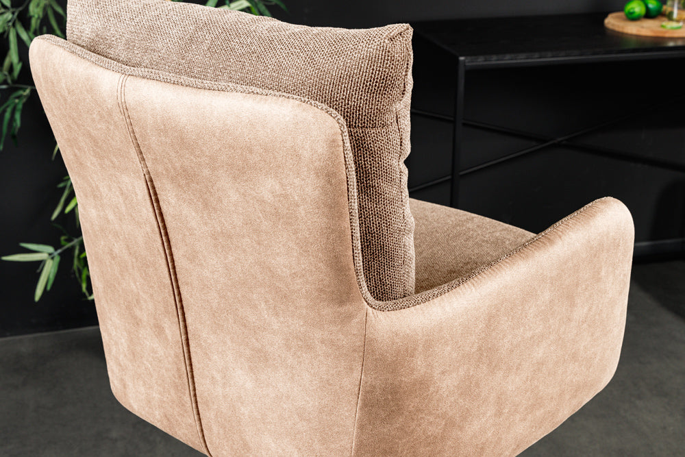 Bar stool BIG GEORGE w/ armrests flat woven fabric velvet champagne beige rotatable