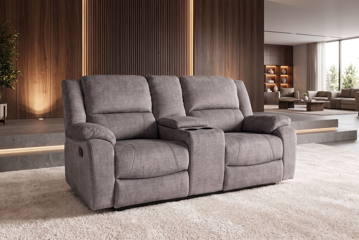 Kinosessel HOLLYWOOD 2-Sitzer Relaxfunktion mit Stauraum Samt grau