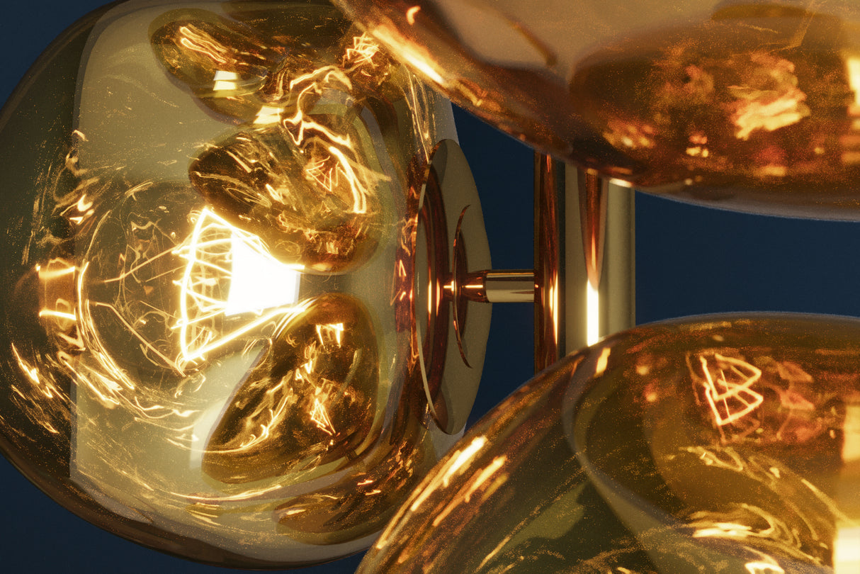 Stehleuchte LIQUID DIAMOND 170cm 7 Glasschirme Stahlgestell gold