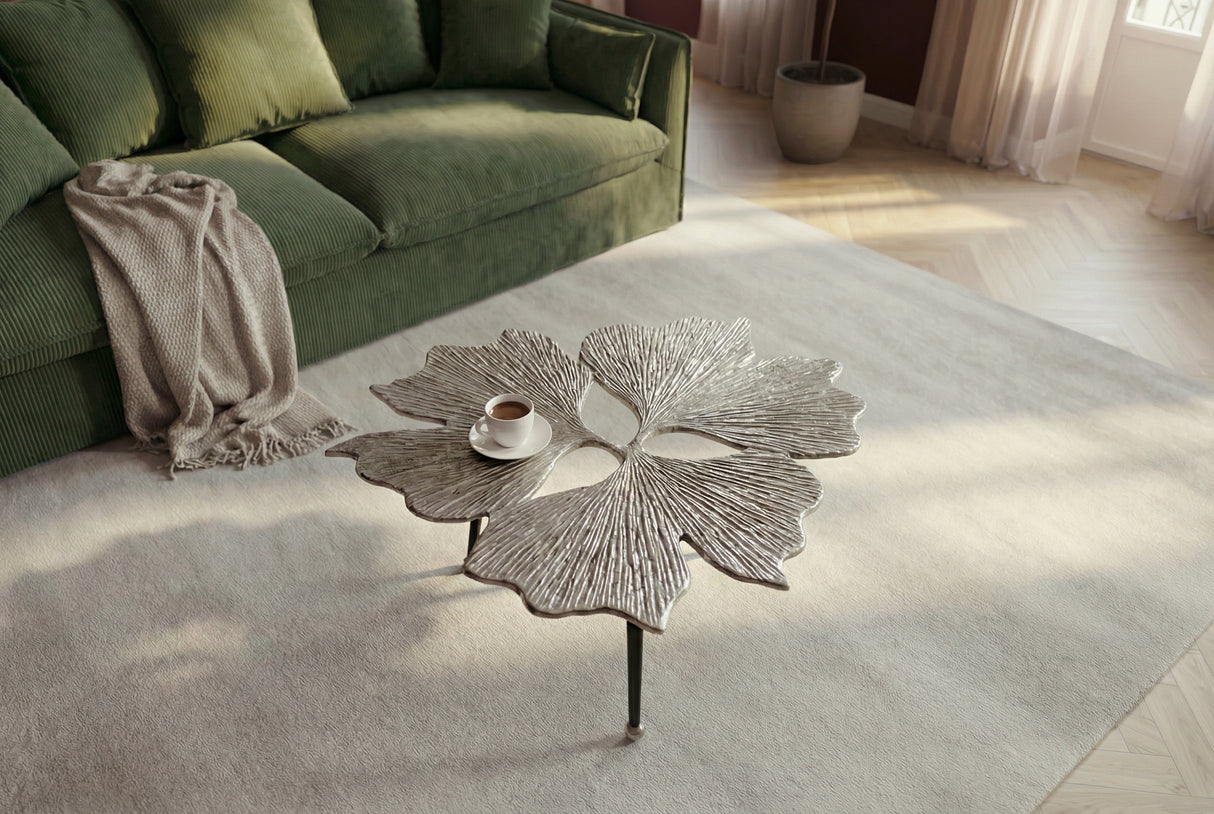 Couchtisch GINKGO LEAVES 75cm silber schwarz