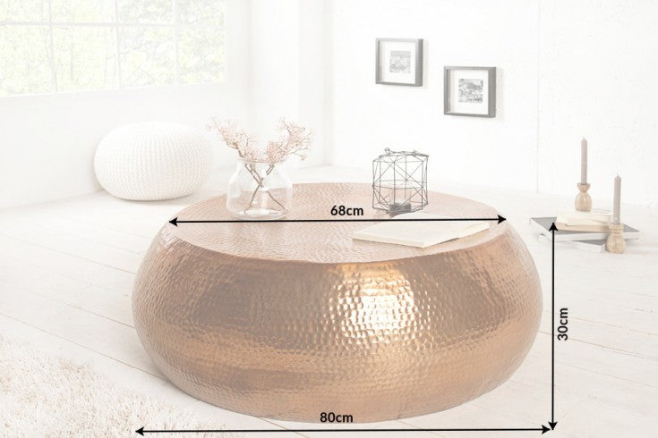 Coffee table ORIENT 80cm with hammer stroke effect copper