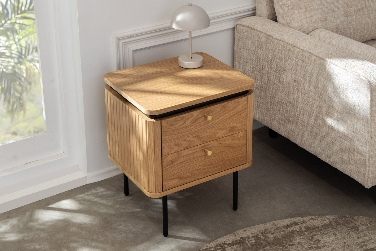 Bedside table ATELIER 55cm natural oak wood look w/ black legs