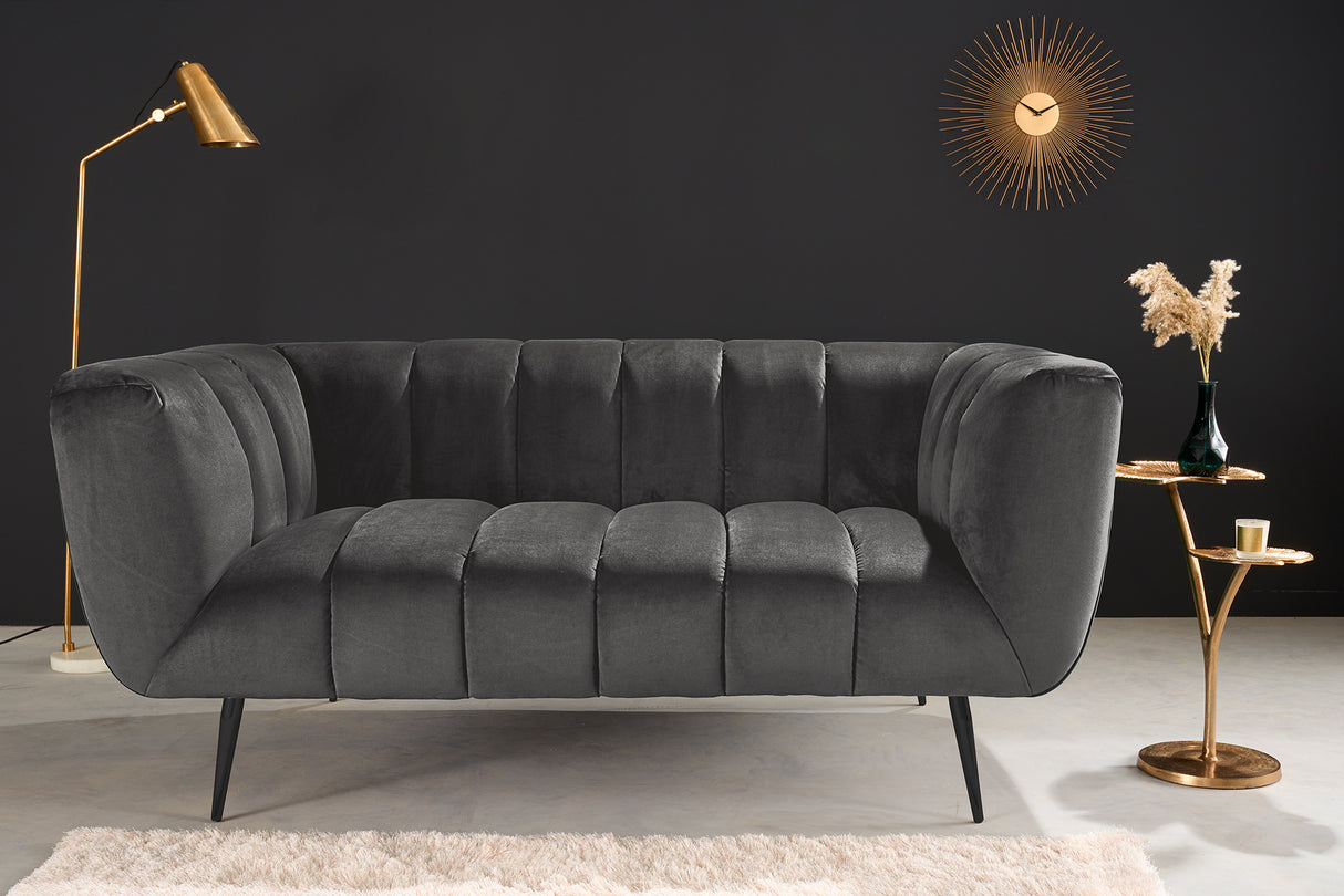 Sofa NOBLESSE 165cm 2-seater velvet grey w/ black feet
