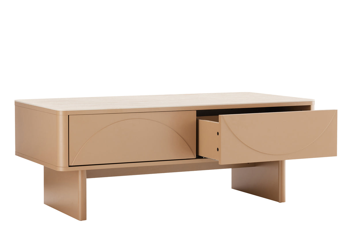 Coffee table SAVOY 120cm 3D natural w/ travertine marble ceramic top