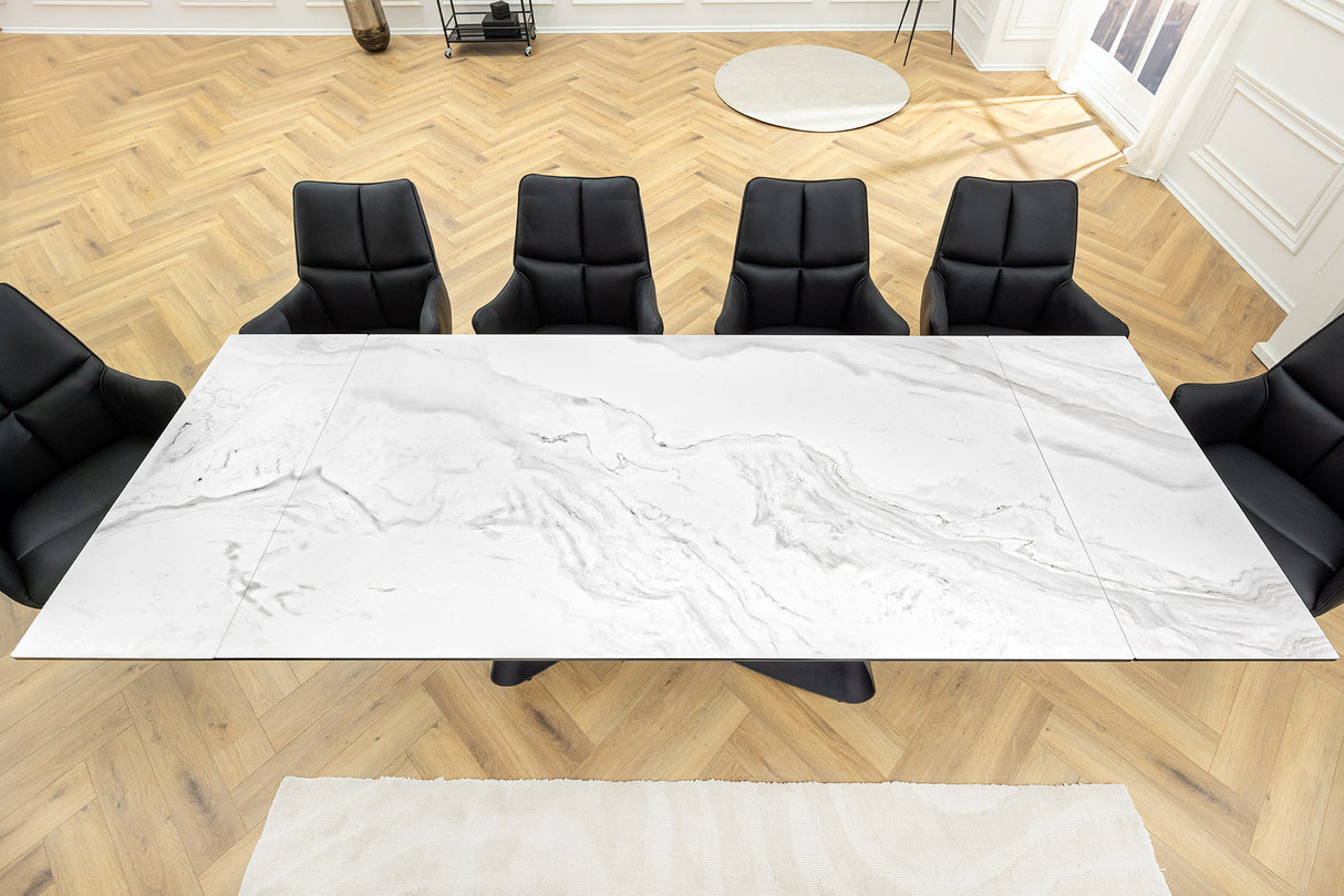 Dining table INFINITY 180-220-260cm marble look white ceramic tempered glass