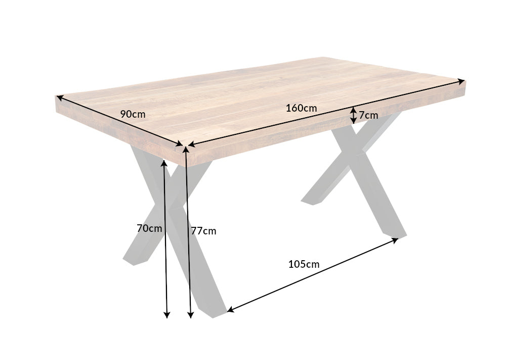 Esstisch IRON CRAFT 160cm X-Beine Mangoholz natur