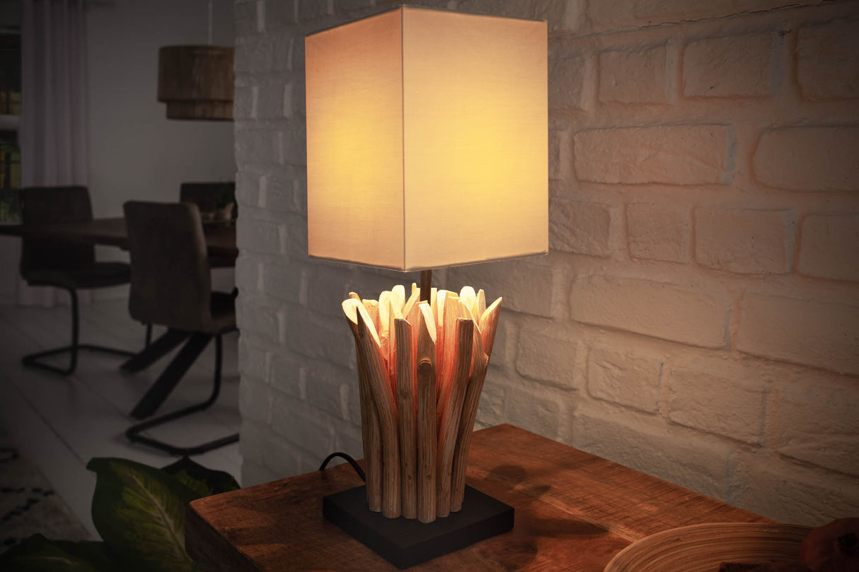Table lamp EUPHORIA driftwood white linen shade
