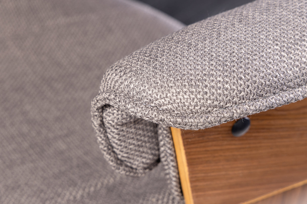 Bürostuhl MANHATTAN 44-54cm drehbar, strukturierter Stoff grau und Walnussholz