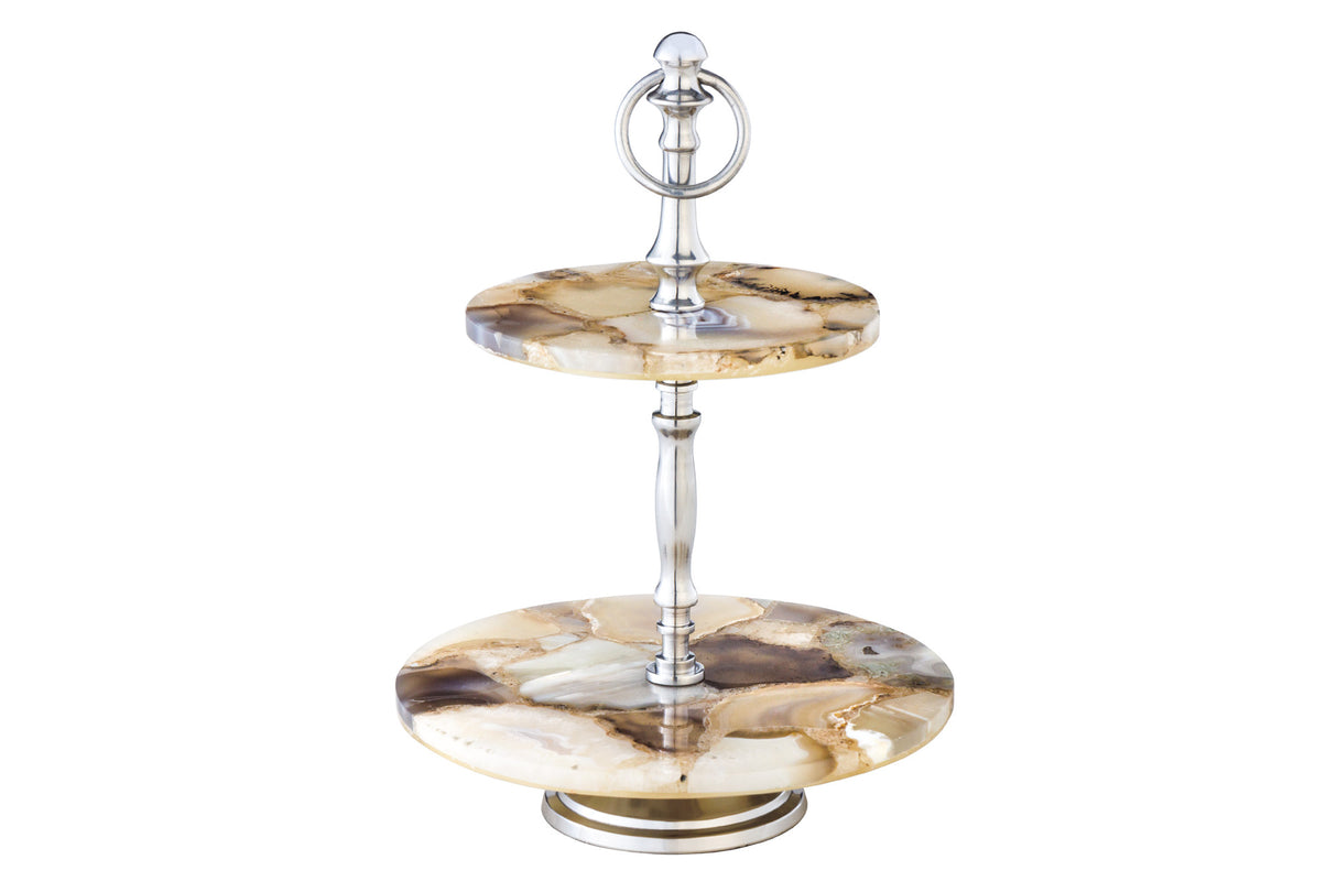 Etagere NOBLE 40cm 2 trays agate silver